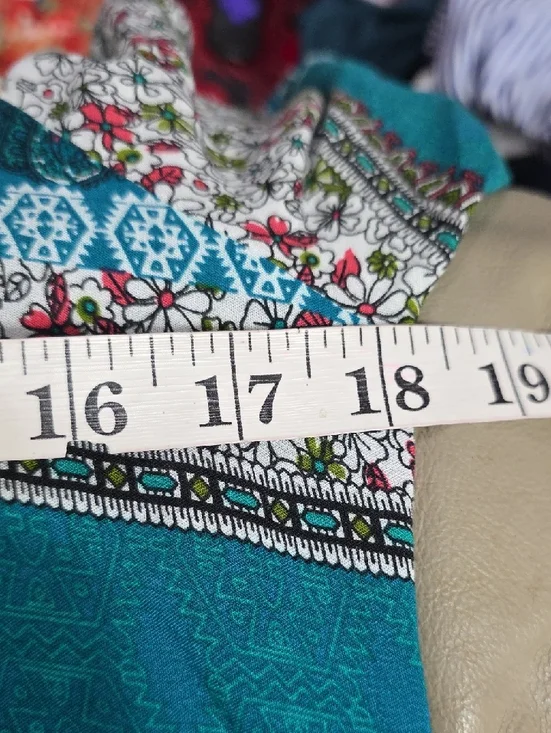 R. Vivimos Womens Dress Buttons Front Slit Teal Floral Tab Sleeves Sz M 8/10 EUC - Picture 12 of 13